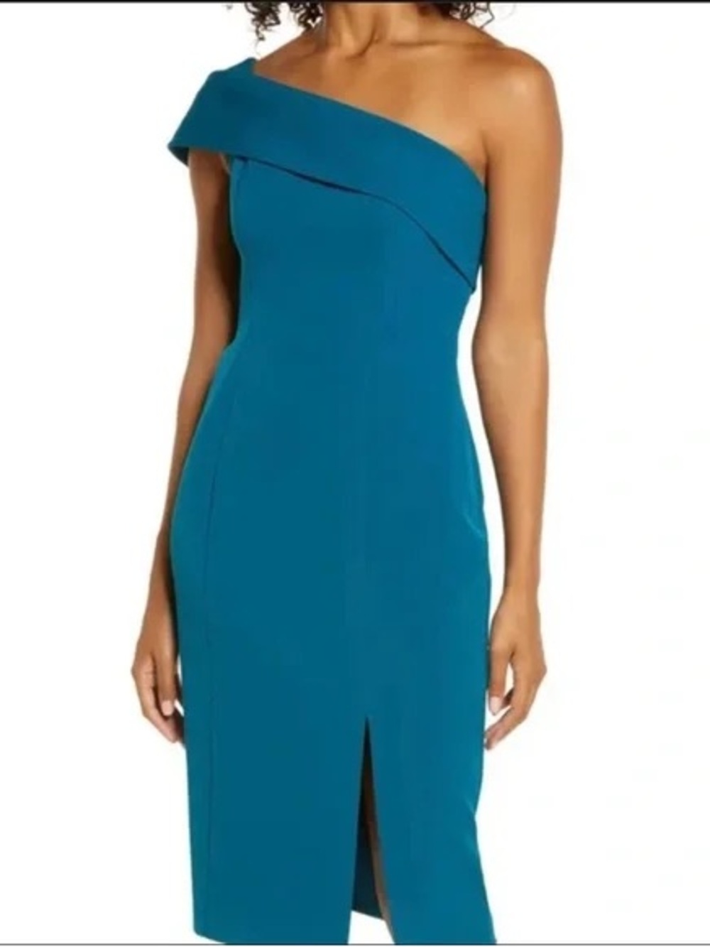 Eliza J One-Shoulder Teal Cocktail Sheath Dress